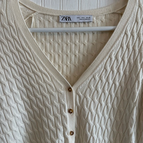 Zara Cream Cable Knit Cardigan Sweater - Picture 3 of 5